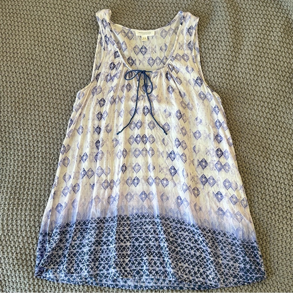 BEACHLUNCHLOUNGE Blue Purple White Boho Print Sleeveless Blouse Top Size Small